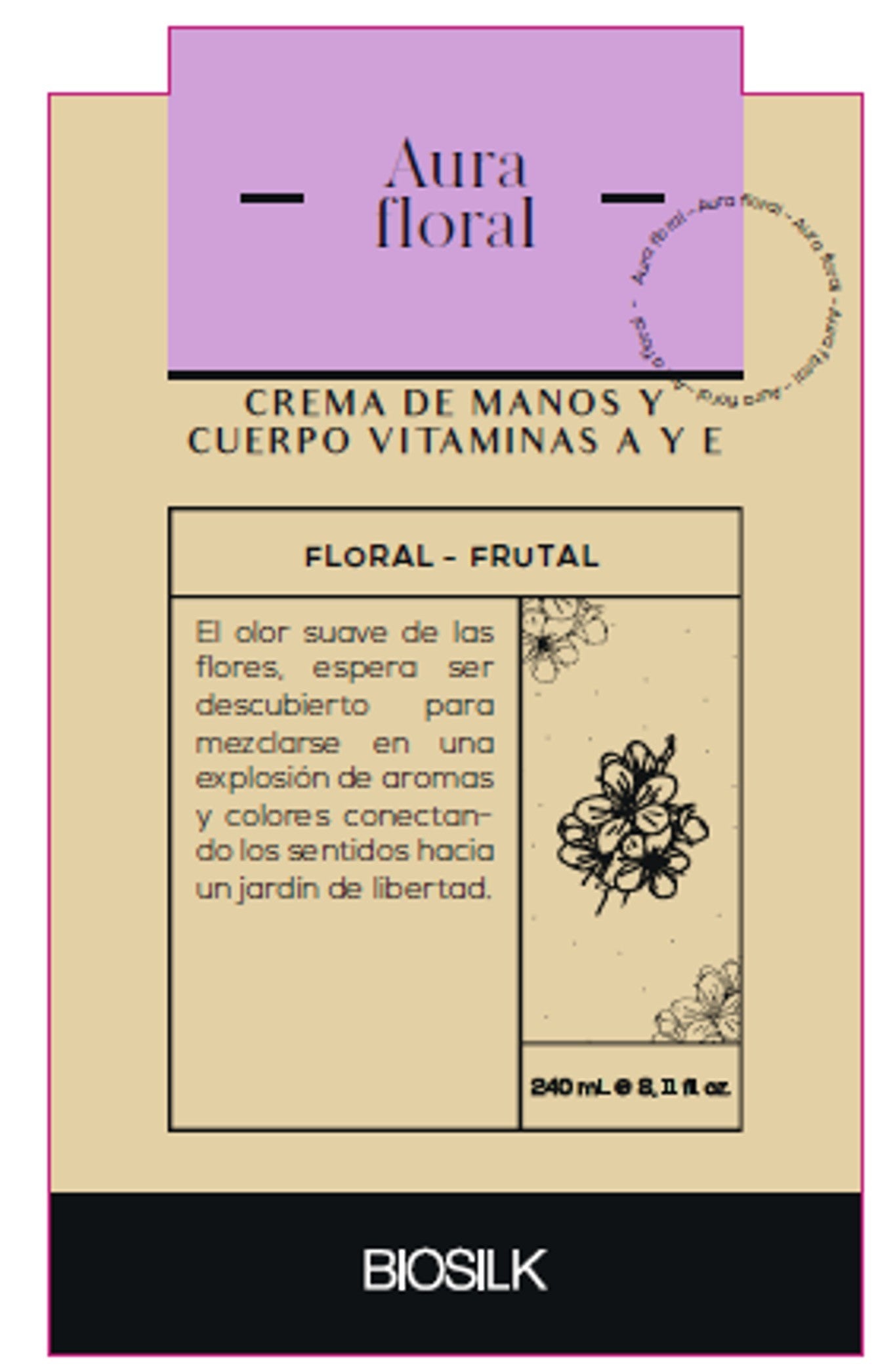 Crema de Manos y Cuerpo con Vitaminas A & E Aura Floral Biosilk