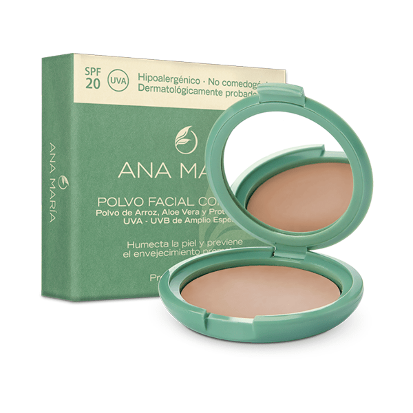 Polvo Facial Compacto con Polvo de Arroz, Aloe Vera y Filtro Solar Ana María
