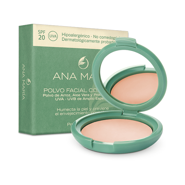 Polvo Facial Compacto con Polvo de Arroz, Aloe Vera y Filtro Solar Ana María