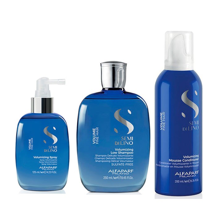 Kit Cabello Delgado Shampoo - Acondicionador Mousse - Spray - Volumizing Semi Di Lino Alfaparf