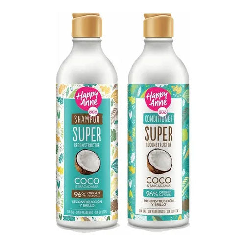 Kit Reconstructor Coco y Macadamia Shampoo - Acondicionador Vegano Happy Anne