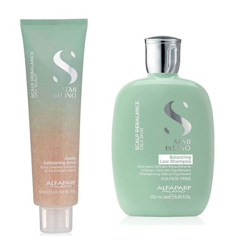 Kit Anticaspa Shampoo - Mascarilla Barro Exfoliante Scalp Rebalancing Semi Di Lino Alfaparf