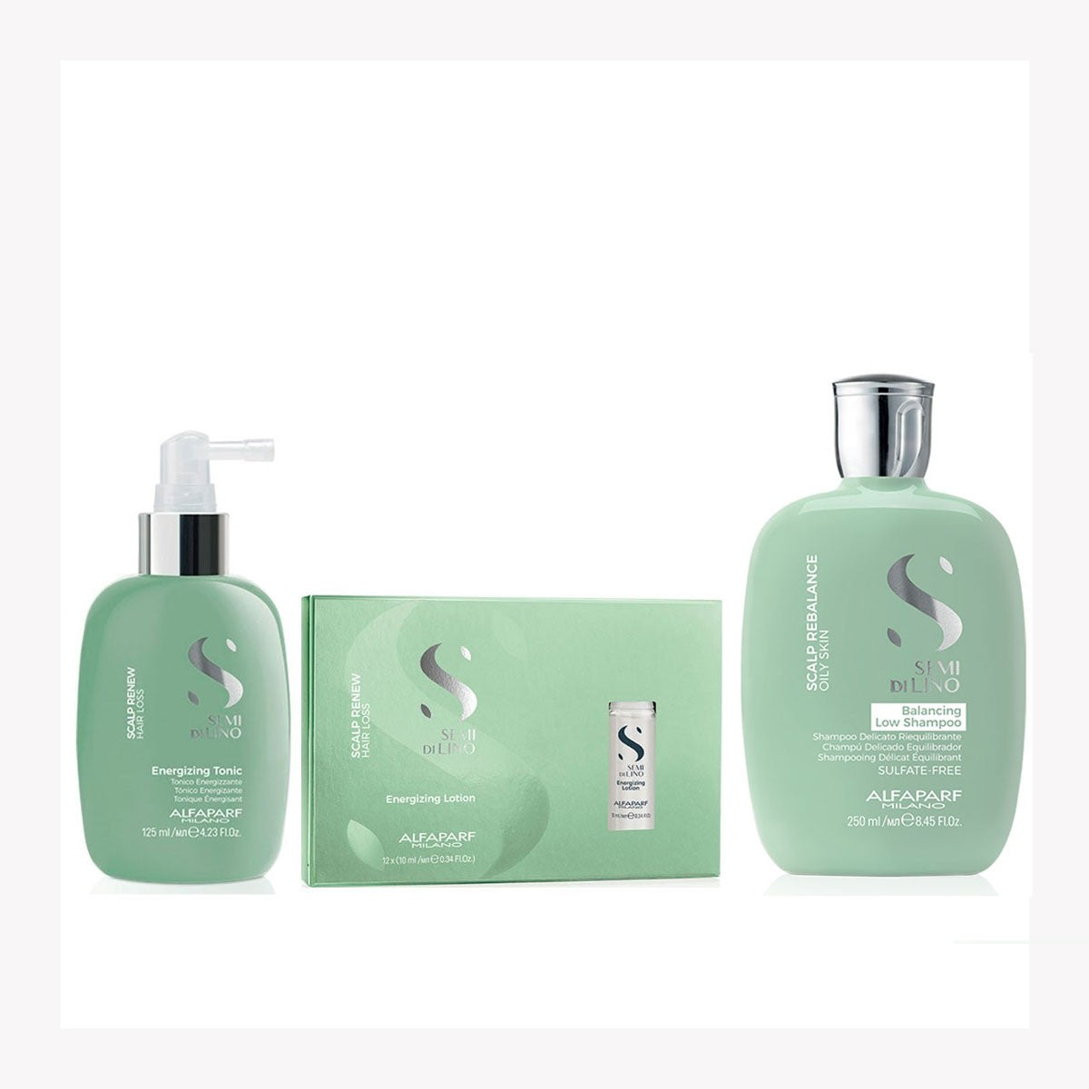 Kit Anticaída Completo Shampoo – Tónico - Ampolletas Scalp Renew Energizing Lotion Semi Di Lino Alfaparf